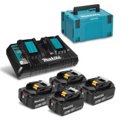 Комплект Makita 4 x BL1860B (18V, 6.0Ah) и двойно зарядно DC18RD