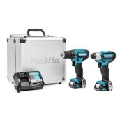 Комплект акумулаторни инструменти Makita с 2 батерии и зарядно, DF333D, TD110D, 12 V, 1.5 Ah, CLX224X