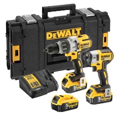 Комплект акумулаторни инструменти DeWALT с 3 батерии и зарядно, DCD996, DCF887, 18V, 5Ah
