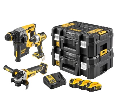 Комплект акумулаторни инструменти DeWALT с 3 батерии и зарядно, DCF887, DCH273, DCG405, 18V, 5Ah