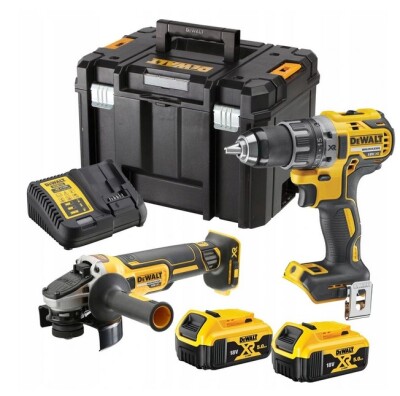 Комплект акумулаторни инструменти DeWALT винтоверт DCD791 и ъглошлайф DCG405, 18V, 5Ah
