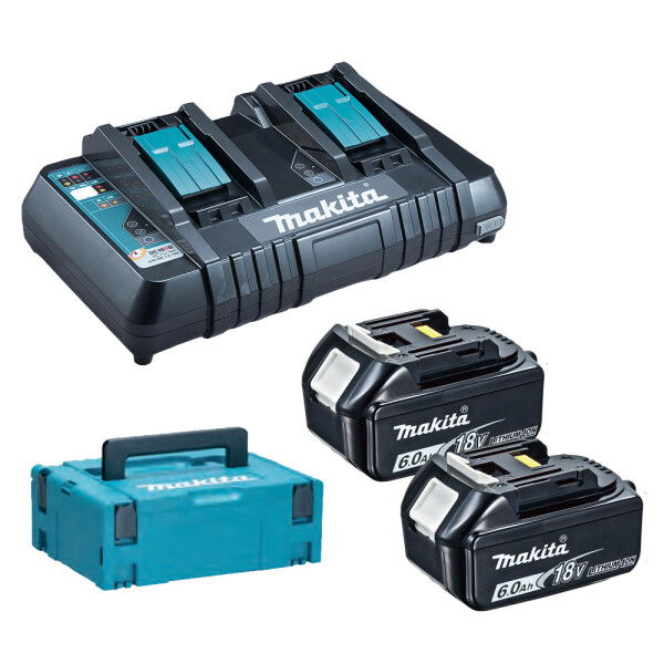 Комплект Makita - две батерии 18V, 6Ah BL1860B и двойно зарядно DC18RD