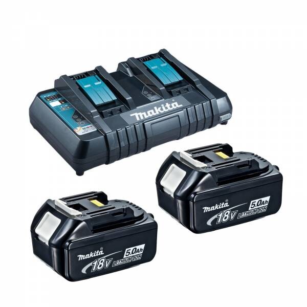 Комплект Makita - две батерии 18V, 5Ah BL1850B и двойно зарядно DC18RD
