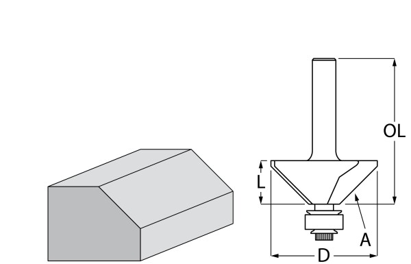 Фрезер за дърво профилен за скосяване, с лагер ф 31.3х13.5 мм, 45°, 55.1 мм, ф 8 мм Makita