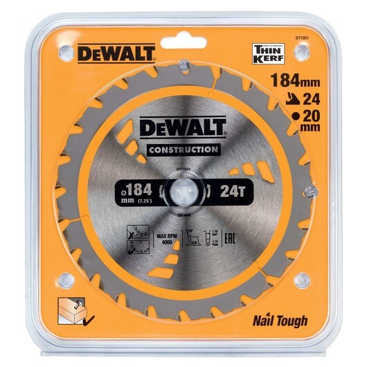 Диск циркулярен Dewalt DT1951 за дърво 184x20x1.8мм, 24z