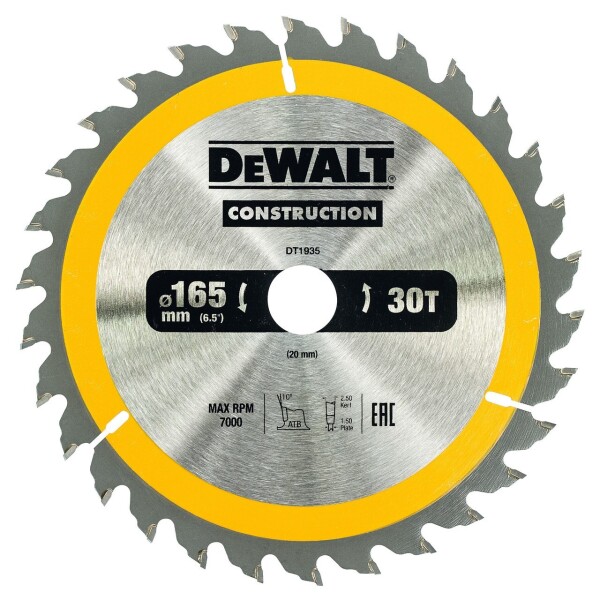 Циркулярен диск Dewalt DT1935 за дърво 165x20x2.4мм, 30z